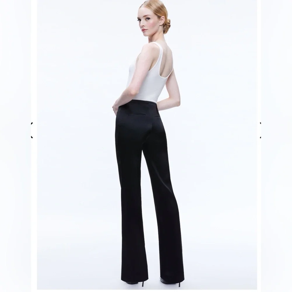 Alice + Olivia Teeny Satin Bootcut Pant Black - Picture 1 of 11
